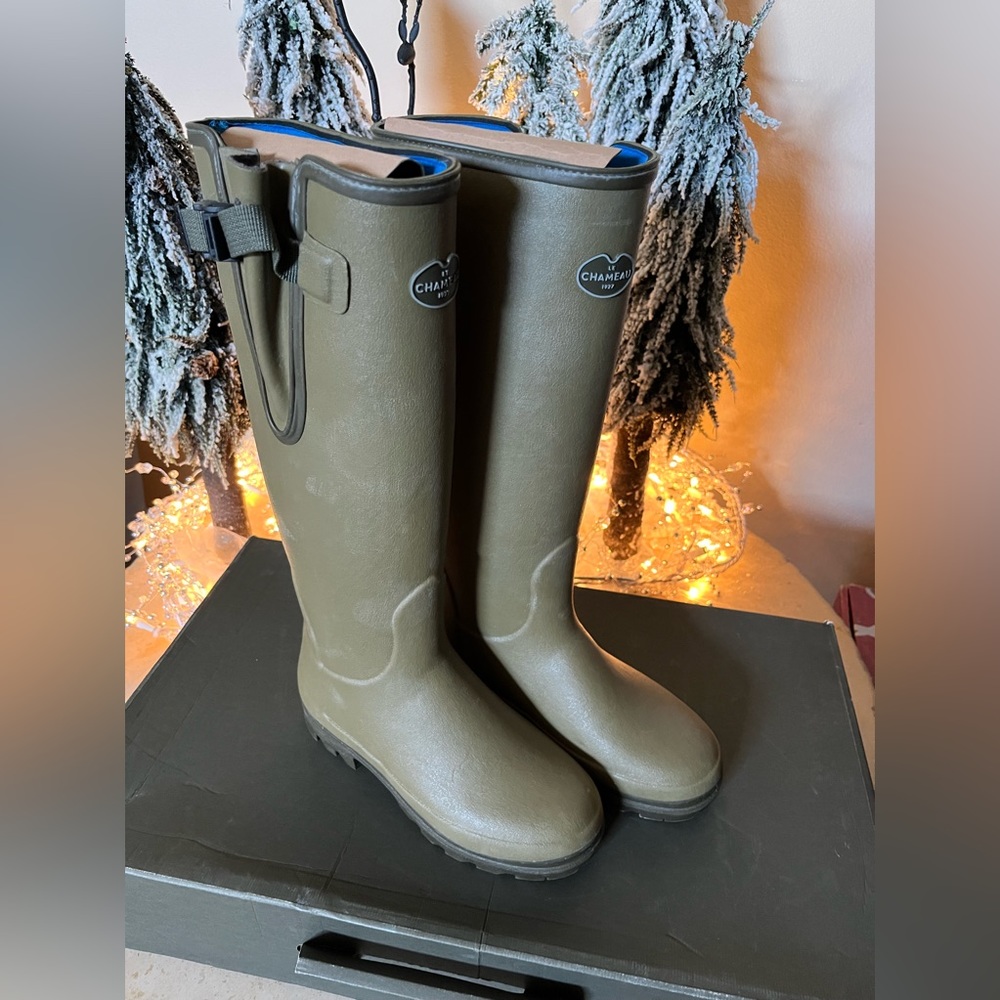 Le Chameau Women's Vierzonord Neoprene Lined Iconic Green Rain Boots sz 37